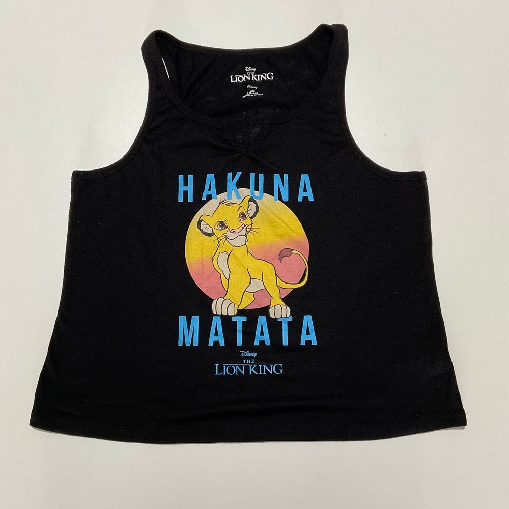 Disney Girls Lion King Simba Hakuna Matata Graphic Tank Top Black Size L 12-14